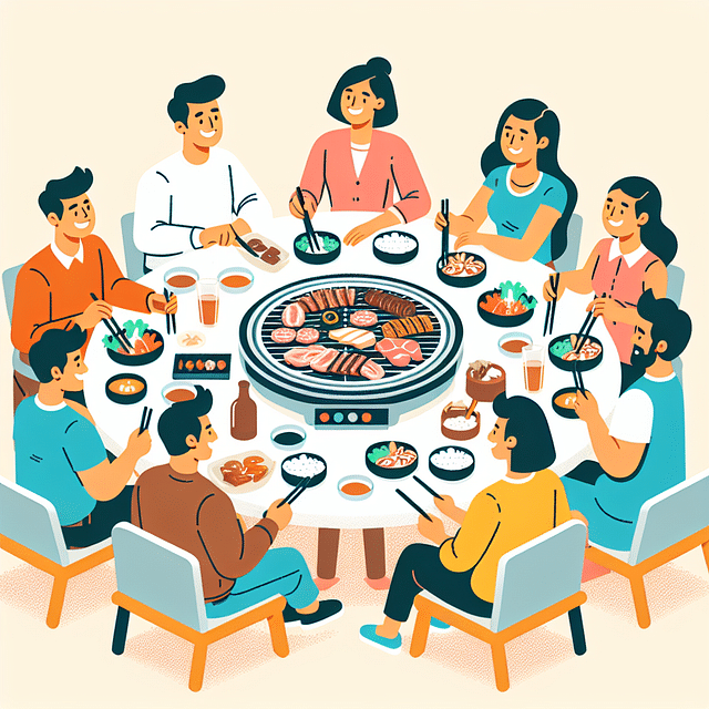 people enjoying Korean BBQ mindfully