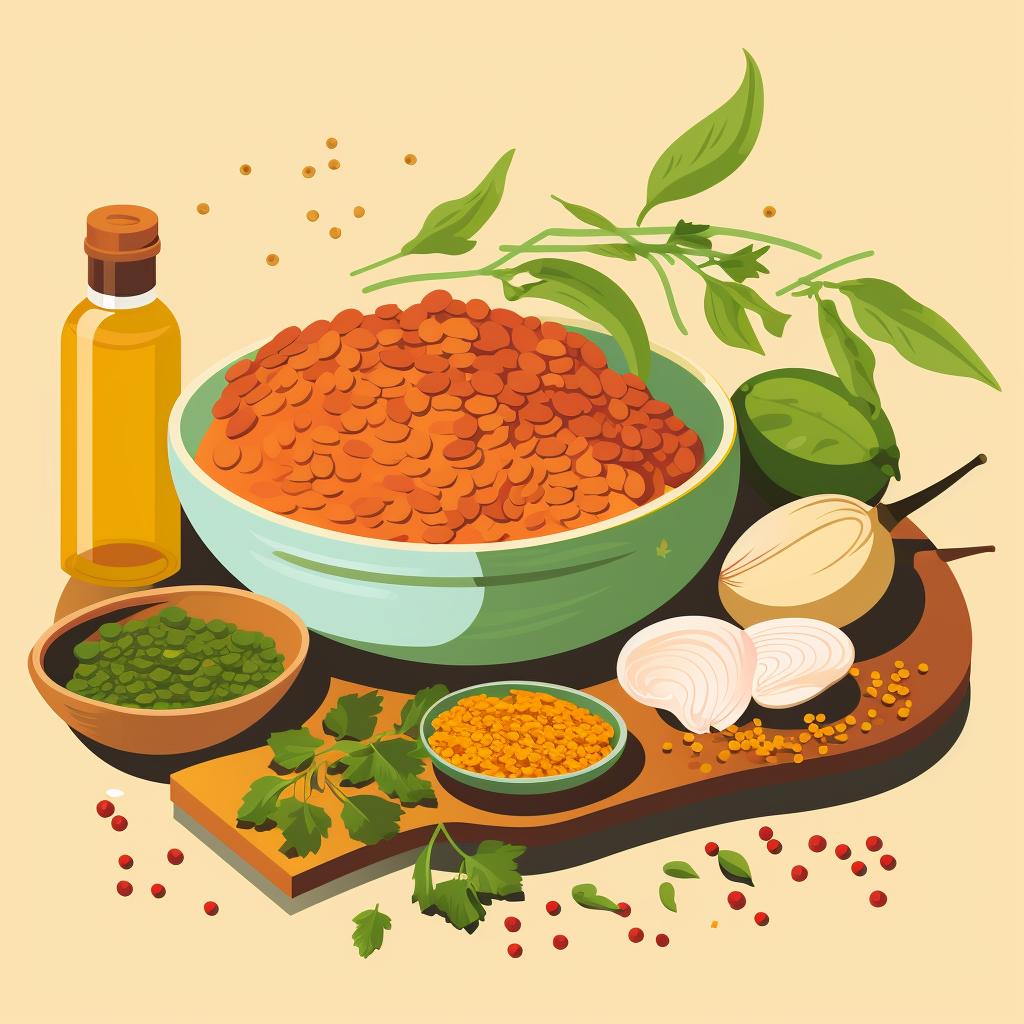 Ingredients for Dal Tadka on a kitchen counter