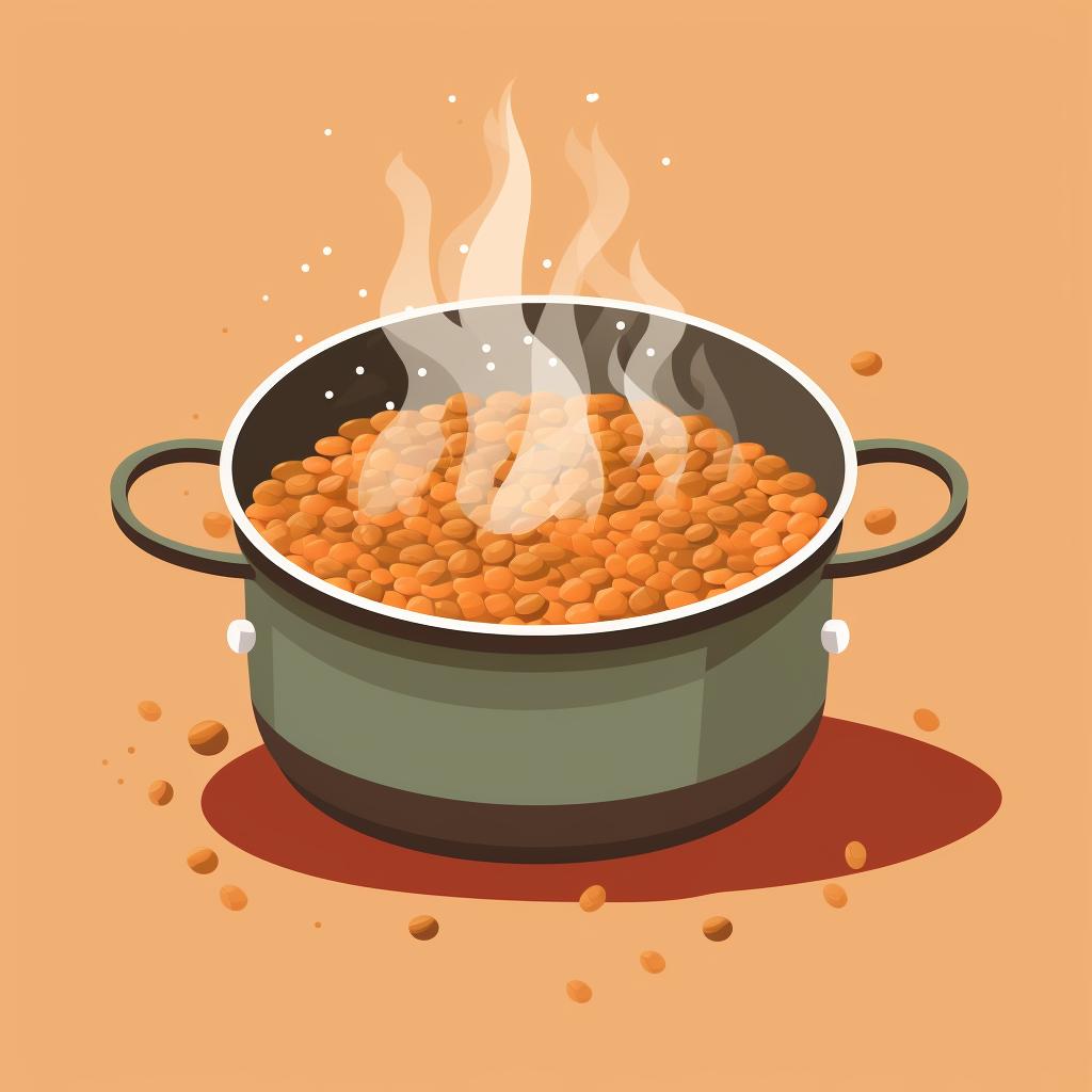 Pot of boiling lentils on a stove