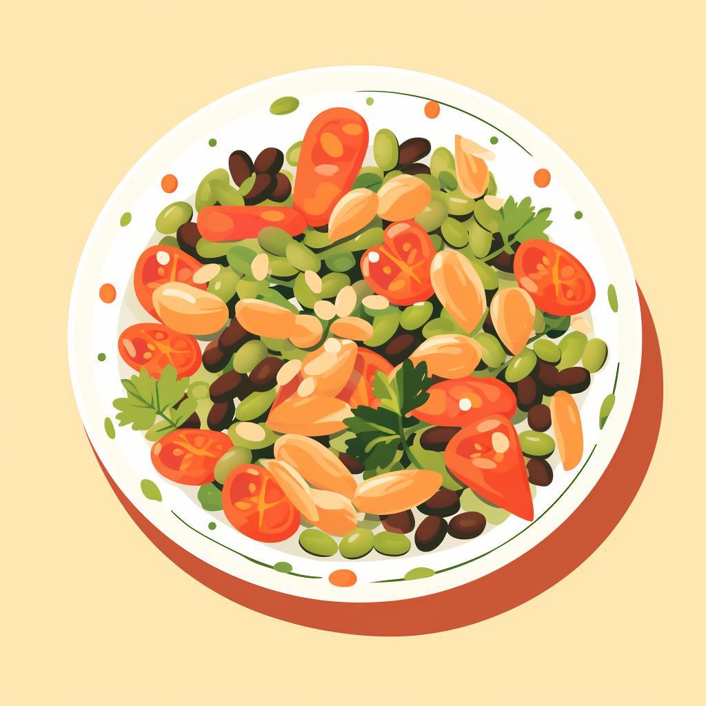 A salad made of fresh vegetables and canned beans.