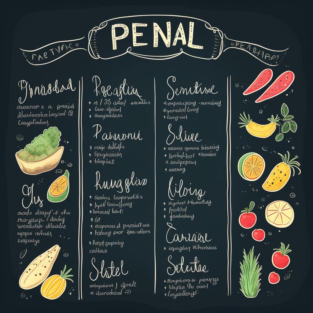 A weekly meal plan on a chalkboard