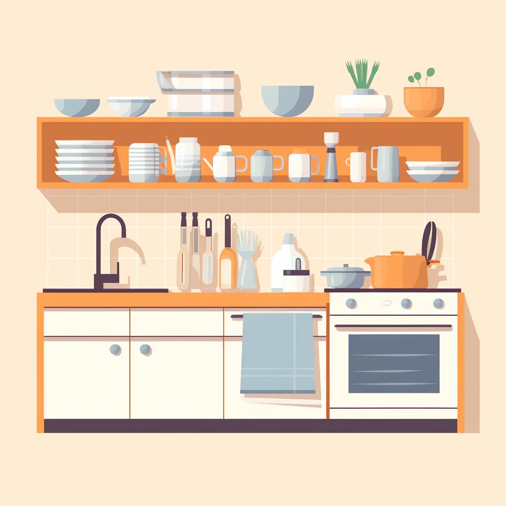 A clean and organized kitchen with utensils and containers ready for use