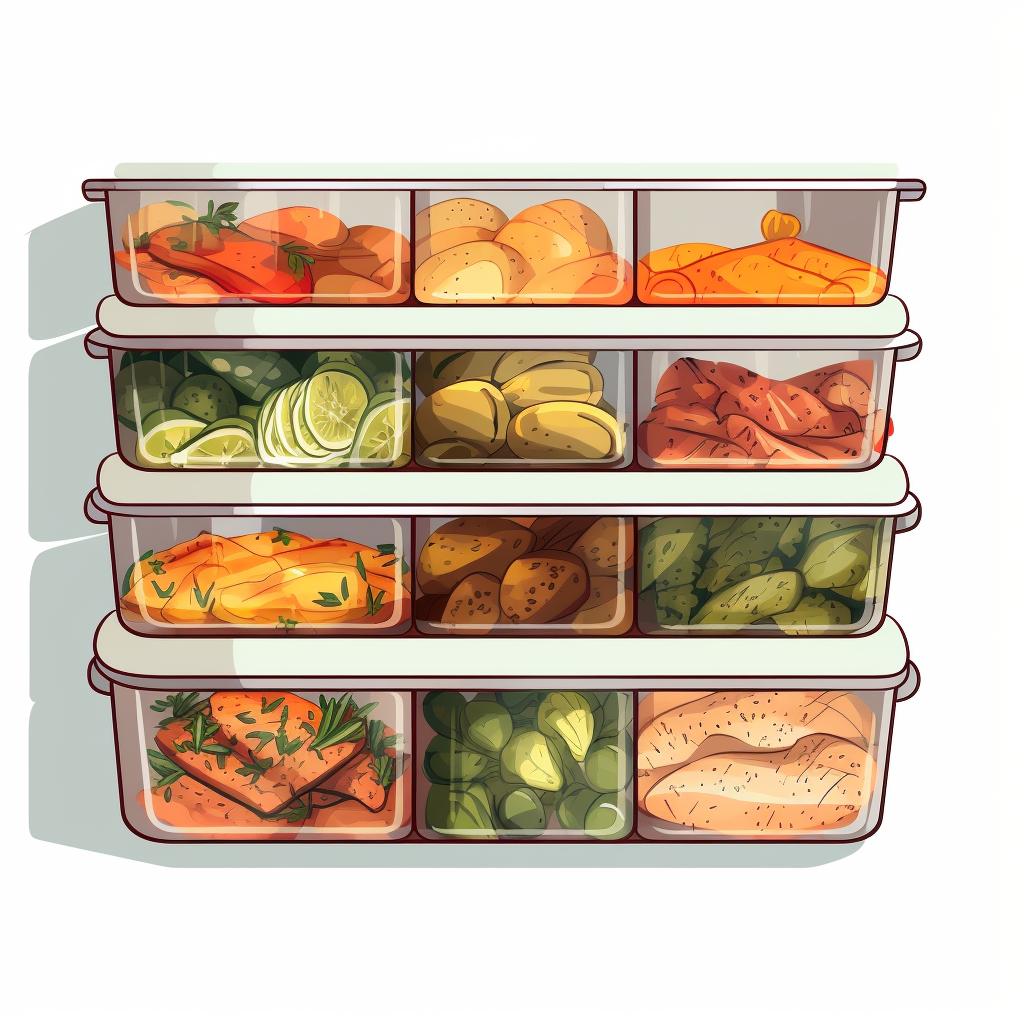 Prepped meals in clear containers in a fridge