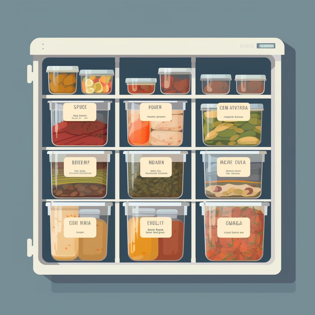 Stored meals in labeled containers in the fridge
